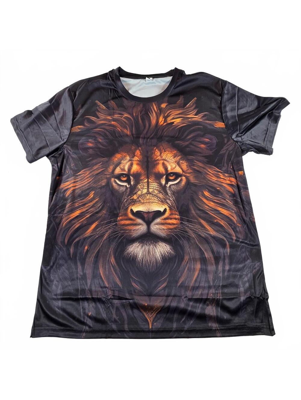 Lion Face Graphic T-Shirt Men Unisex Large Black Bold Streetwear Casual